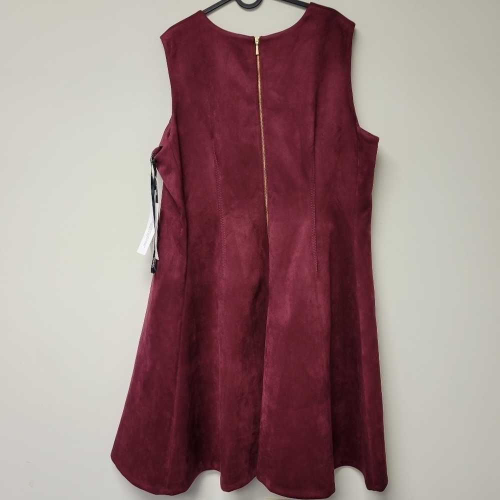 Calvin Klein Scuba Suede A-Line Dress Burgundy 22W - Picture 3 of 7